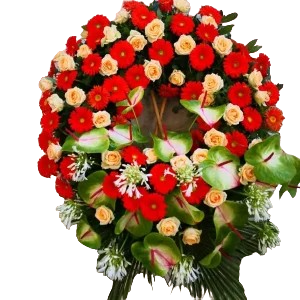 Corona di gerbere anthurium e roselline e225 Corona di gerbere