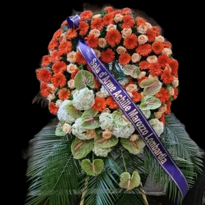Corona l'anima non muore mai gerbere anthurium e rose e310 L'anima non muore mai