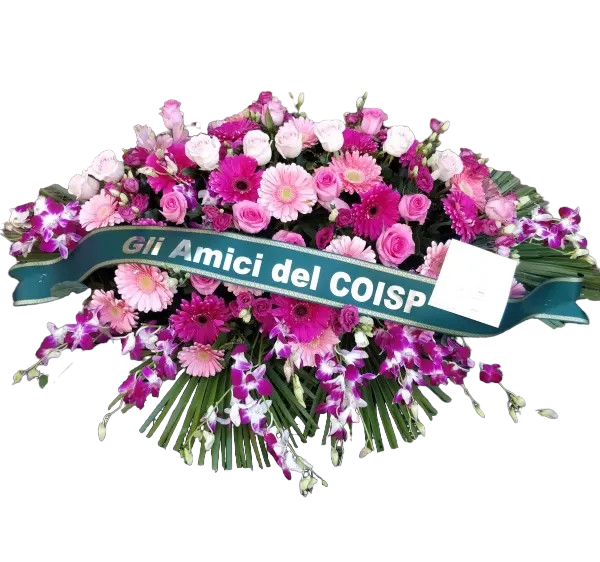 Cuscino di rose gerbere dendobrium e fiori di stagione e149 Cuscino funebre rosa fuxia