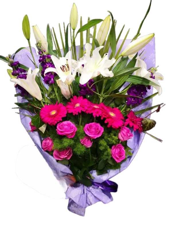 Mazzo di lilium, rose, gerbere e75 Fascio per funerale